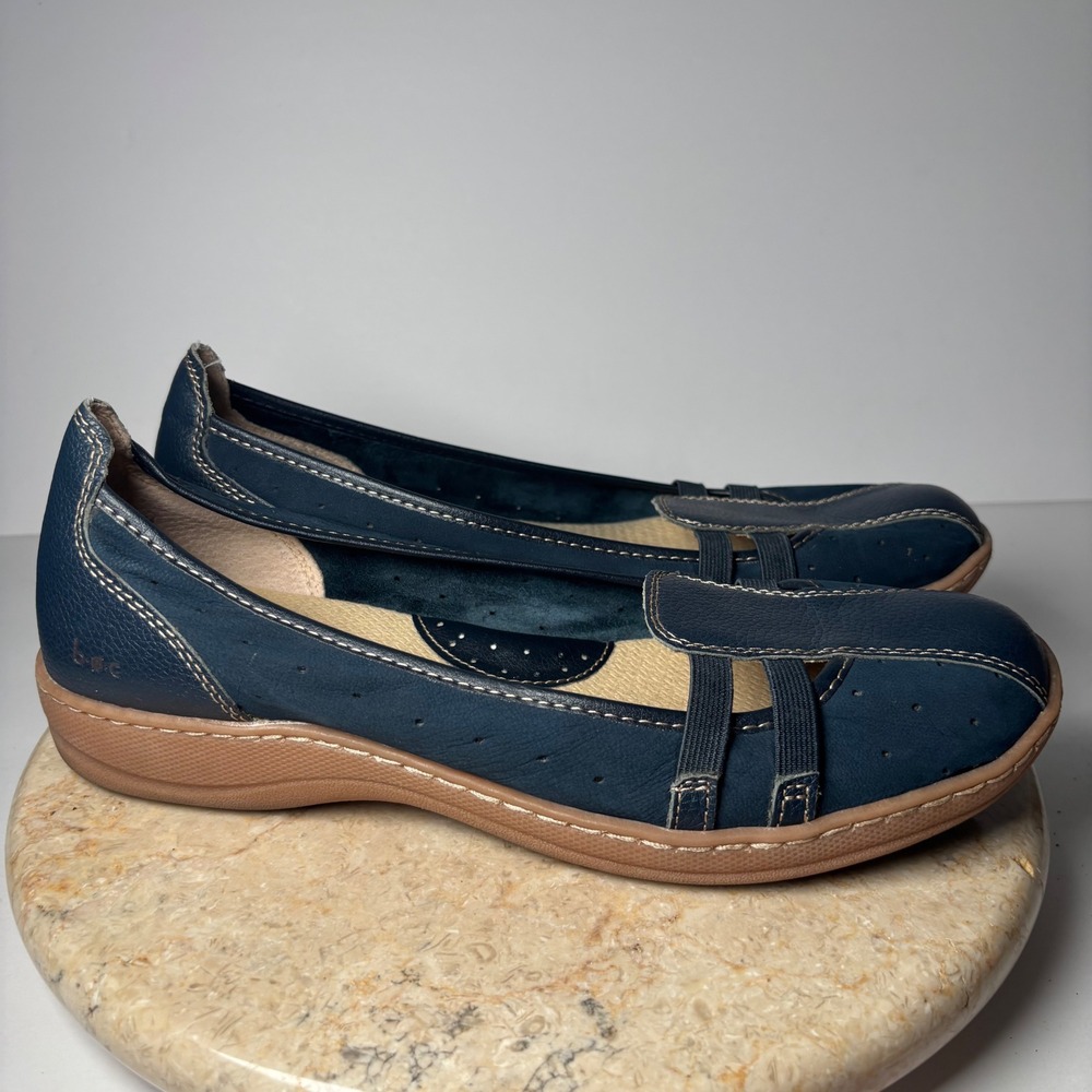 b.o.c. Born Concept Ballet Flats 11‎ Navy Blue Leather Elastic Strap Slip On